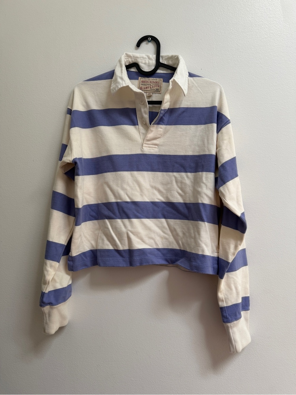 Abercrombie & Fitch Cream and Periwinkle Striped Rugby Shirt